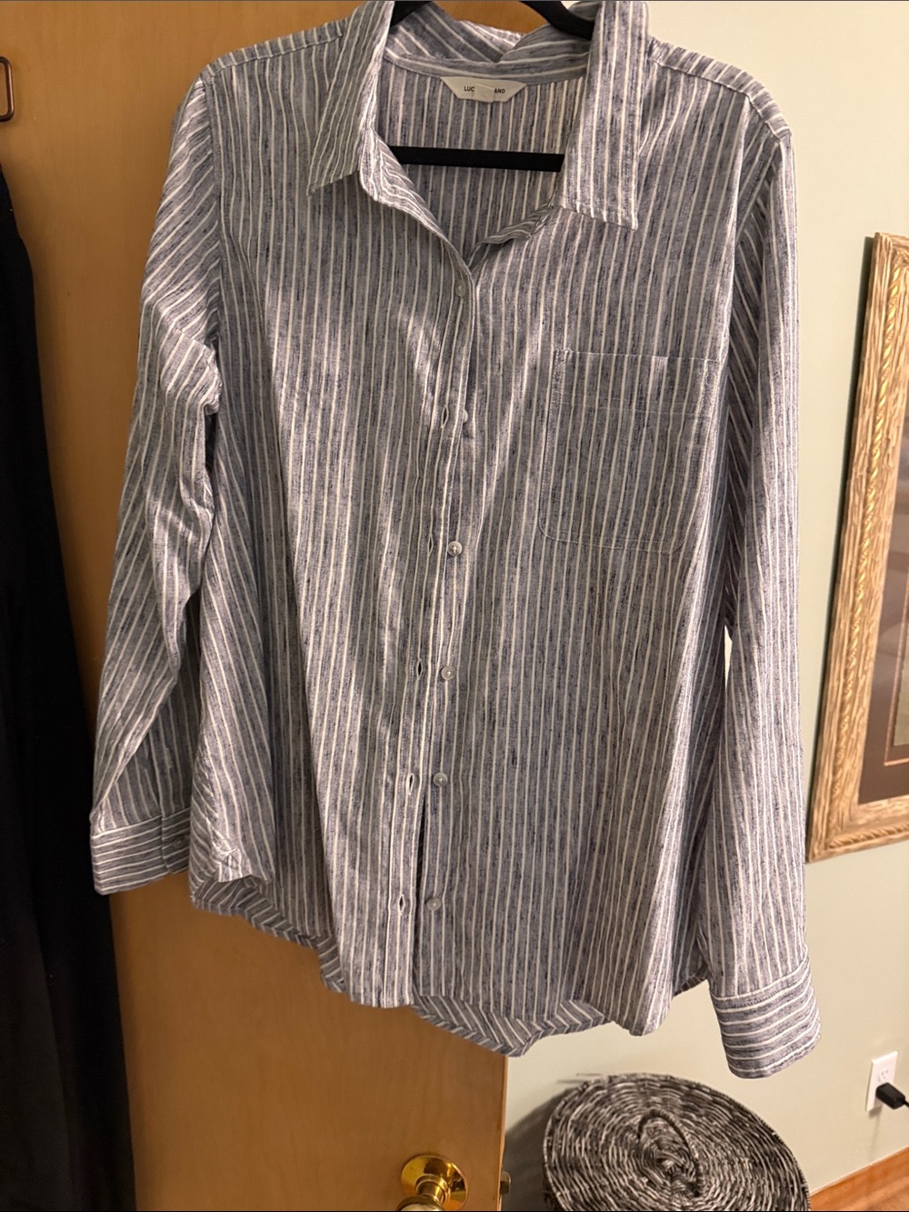 Lucky Brand Blue and White Vertical Stripe Button-Down Shirt
